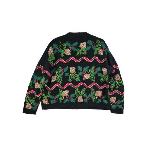 Design Options Jane Gordon VTG Christmas Cardigan Sweater XL Black Pinecones - Picture 2 of 12